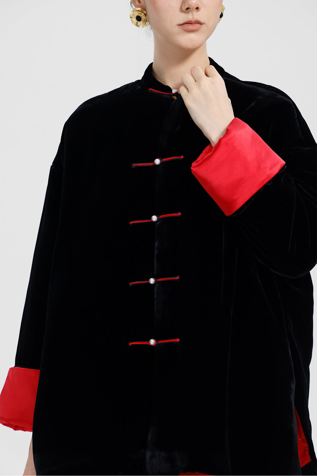 Kaia Mandarin Collar Buttoned Velvet Suit