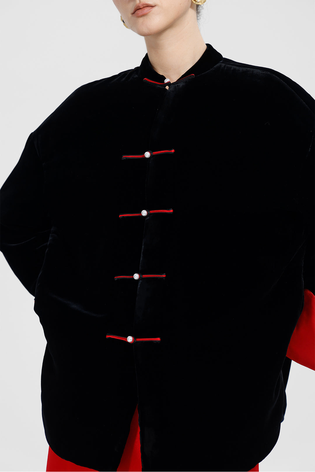 Kaia Mandarin Collar Buttoned Velvet Suit