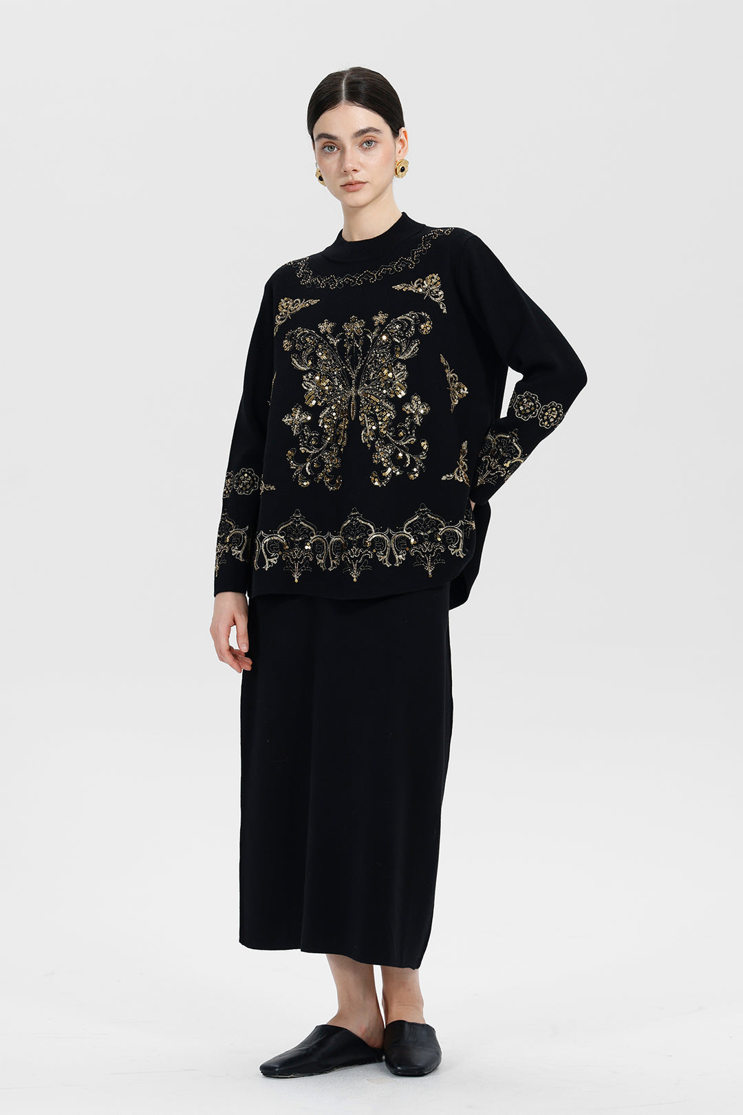 Monique Sequin Top Skirt Wool Set