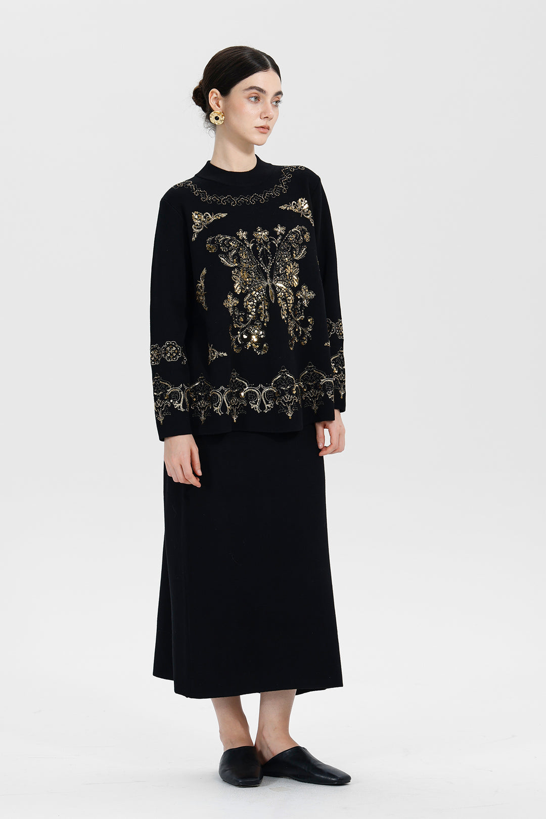 Monique Sequin Top Skirt Wool Set