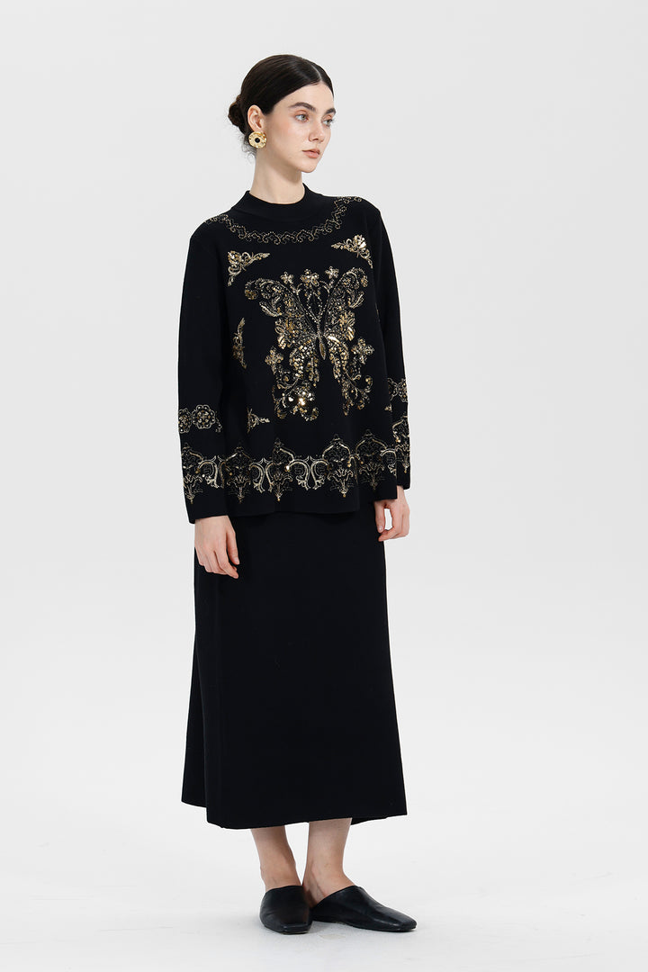 Monique Sequin Top Skirt Wool Set