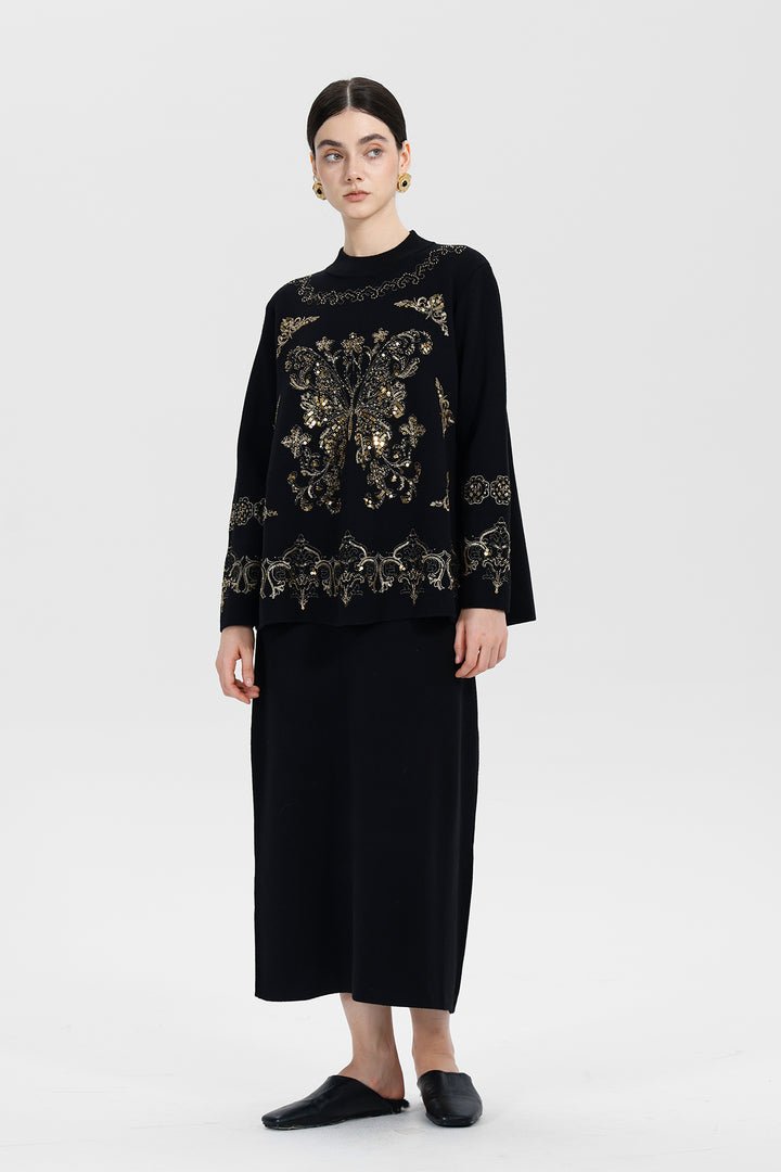 Monique Sequin Top Skirt Wool Set