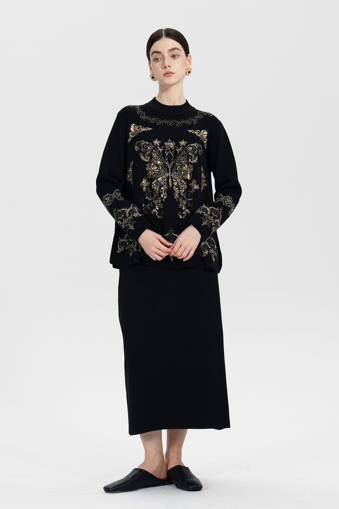 Monique Sequin Top Skirt Wool Set