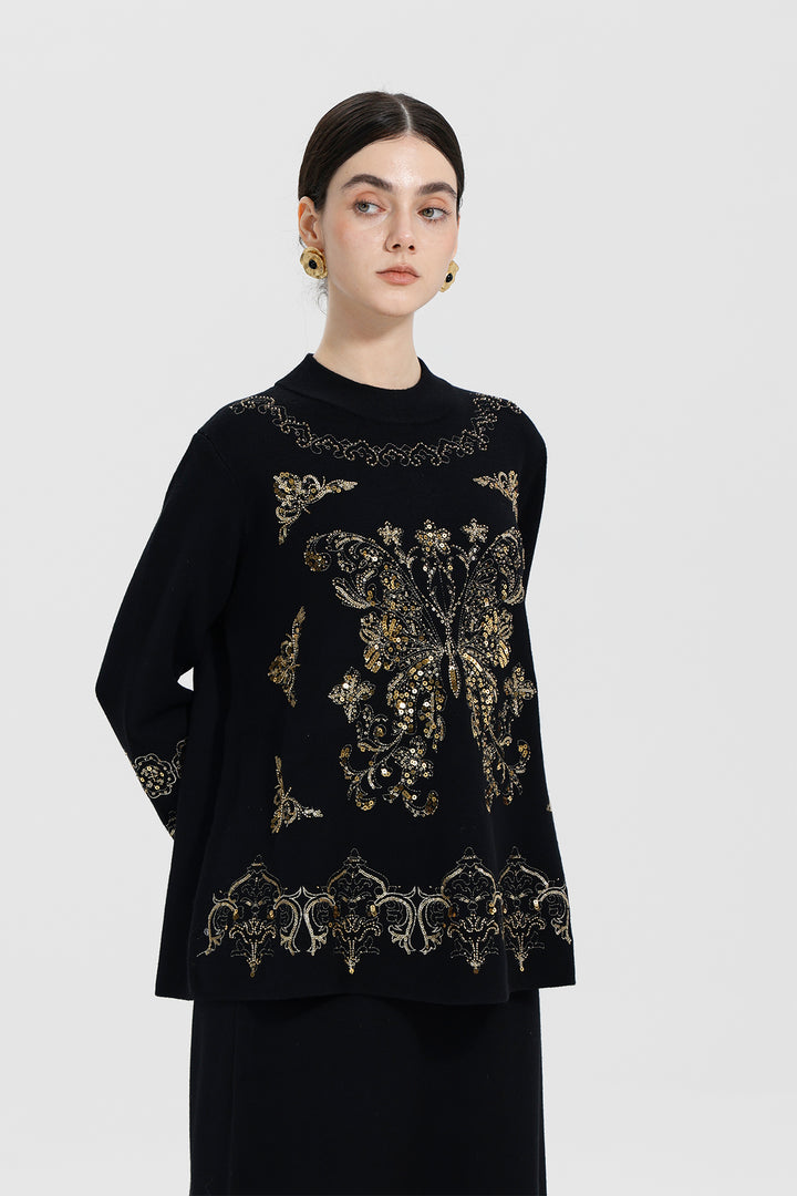 Monique Sequin Top Skirt Wool Set