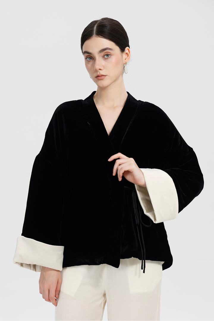Mara Black Velvet Wrap Jacket