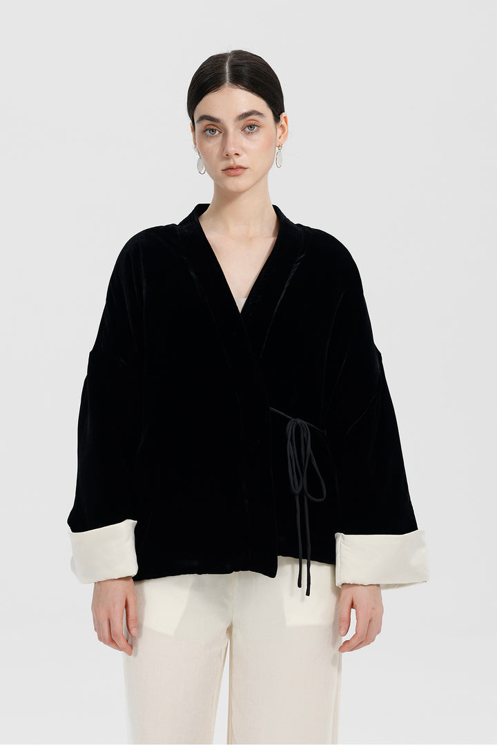 Mara Black Velvet Wrap Jacket