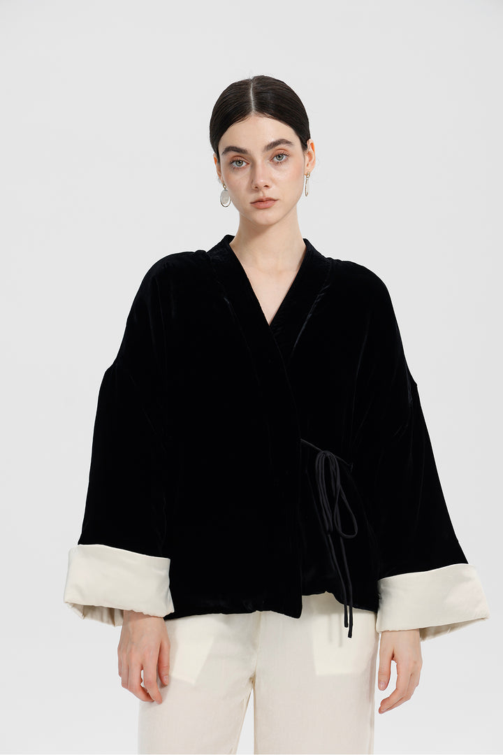 Mara Black Velvet Wrap Jacket
