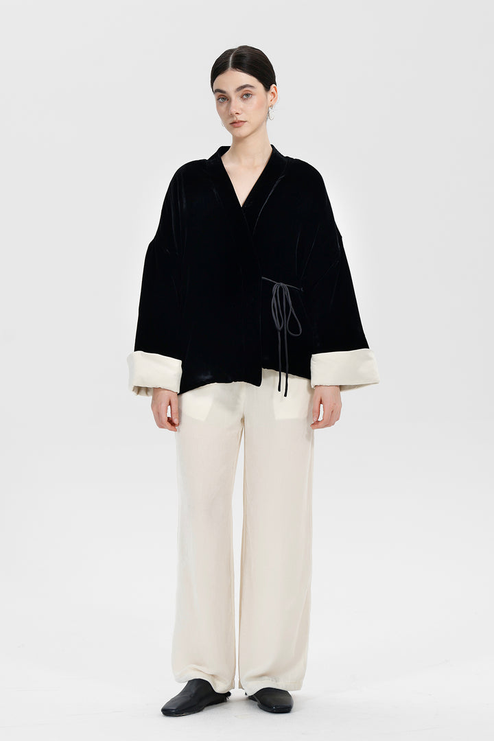 Mara Black Velvet Wrap Jacket