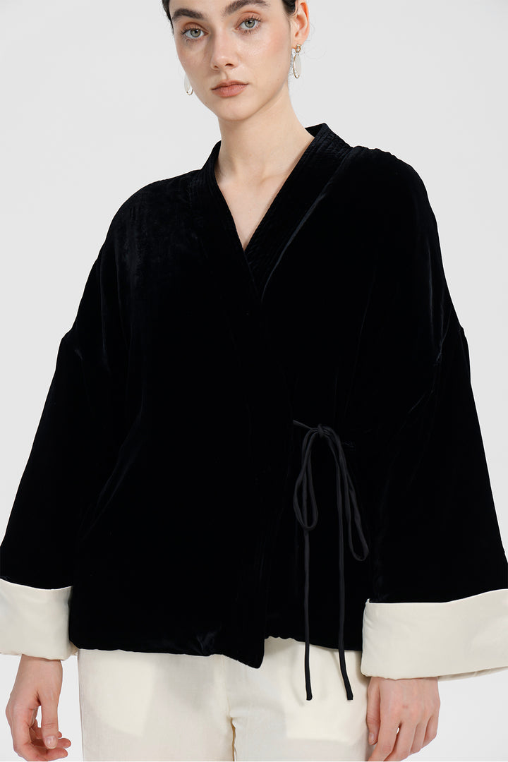 Mara Black Velvet Wrap Jacket