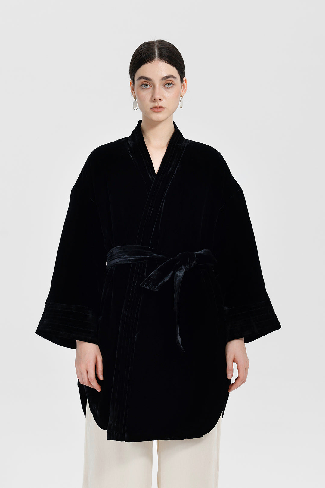 Amara Relaxed Velvet Kimono Wrap Coat