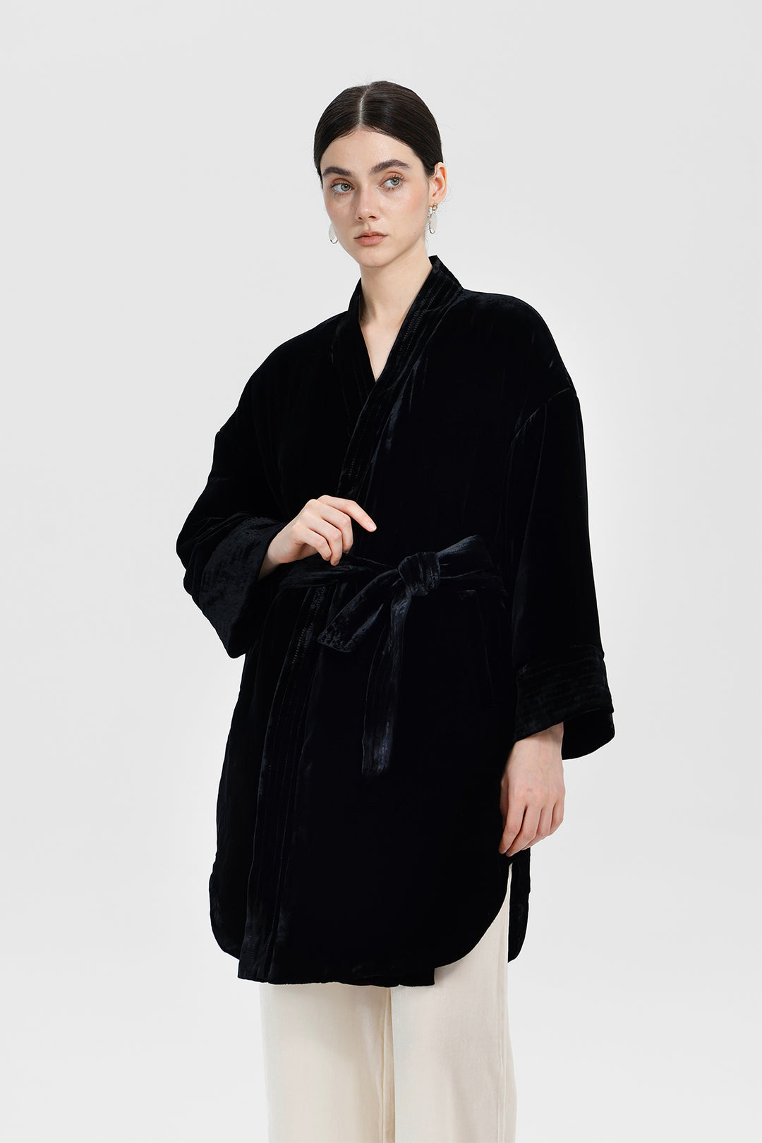 Amara Relaxed Velvet Kimono Wrap Coat