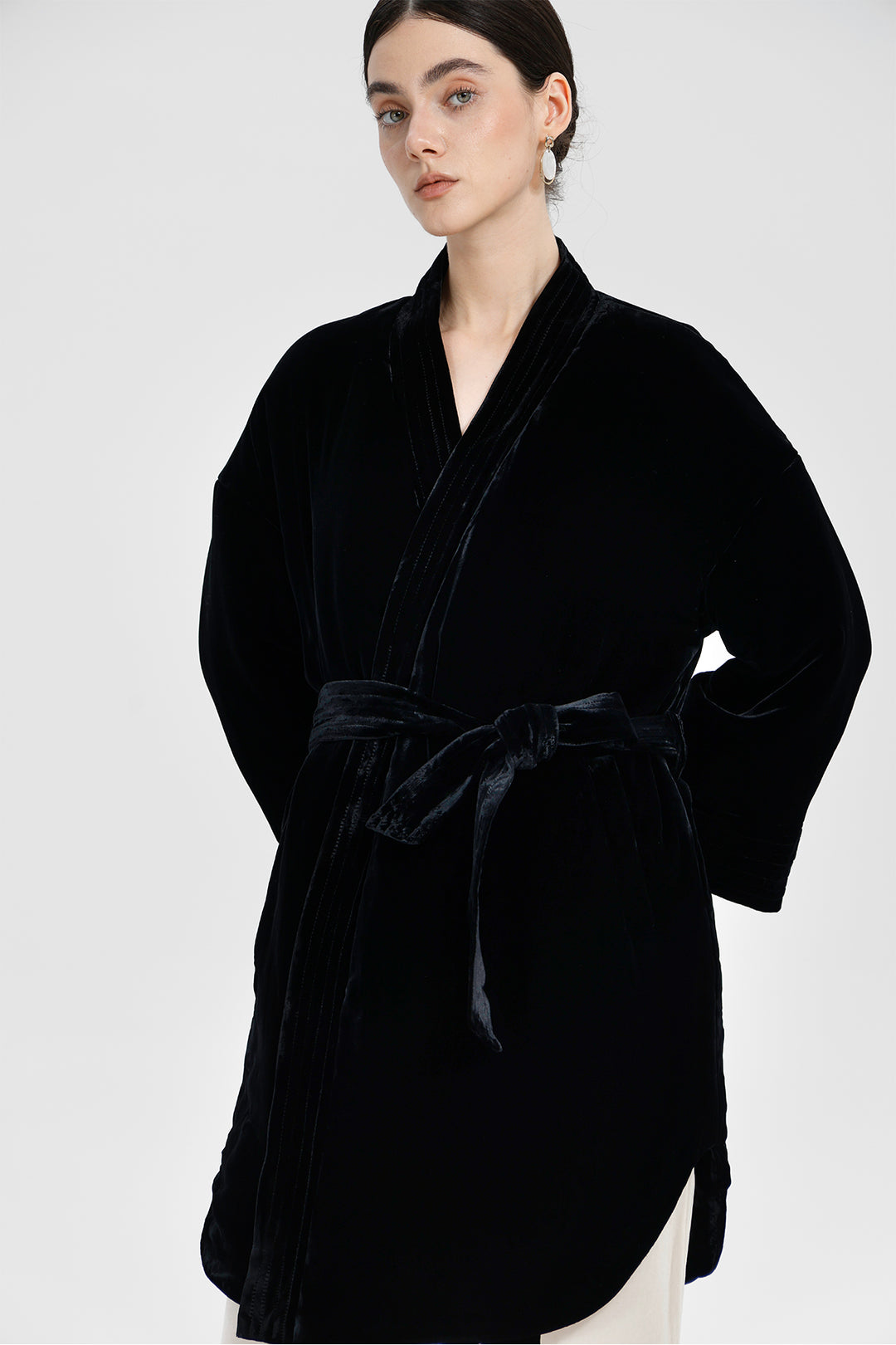Amara Relaxed Velvet Kimono Wrap Coat