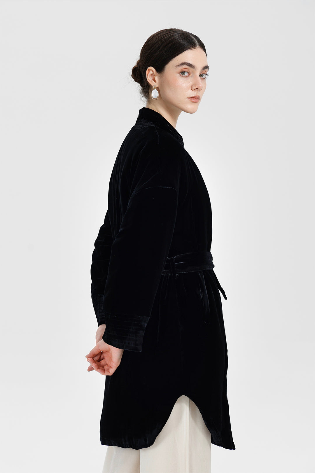 Amara Relaxed Velvet Kimono Wrap Coat