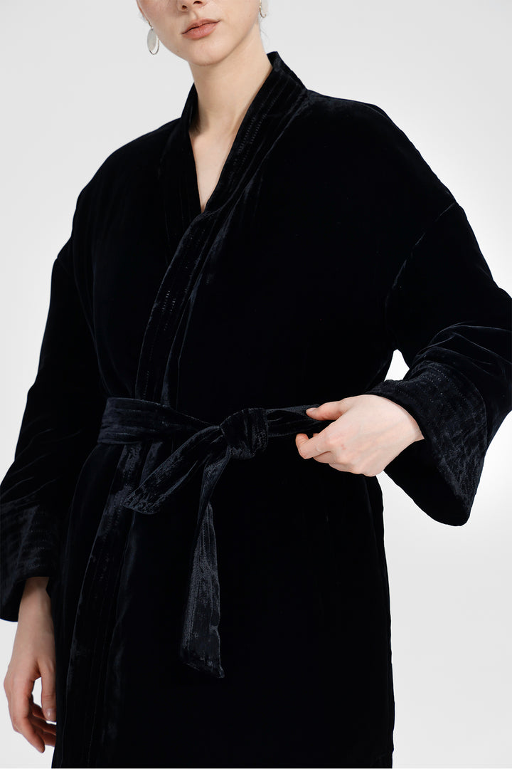 Amara Relaxed Velvet Kimono Wrap Coat