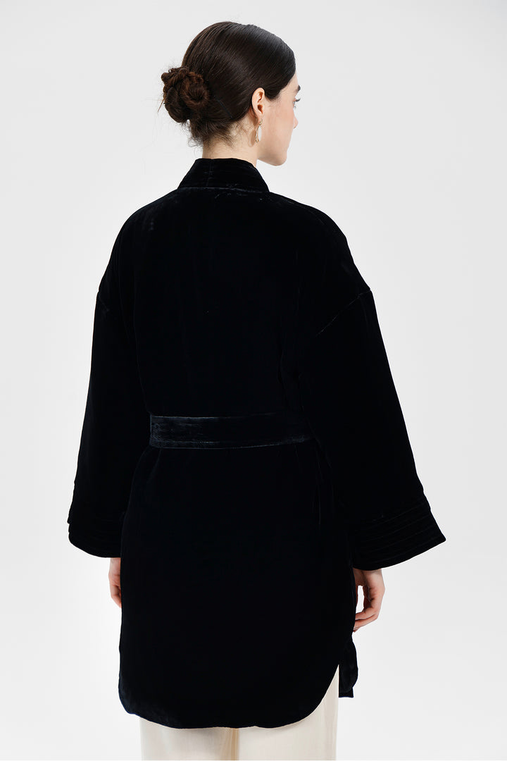 Amara Relaxed Velvet Kimono Wrap Coat