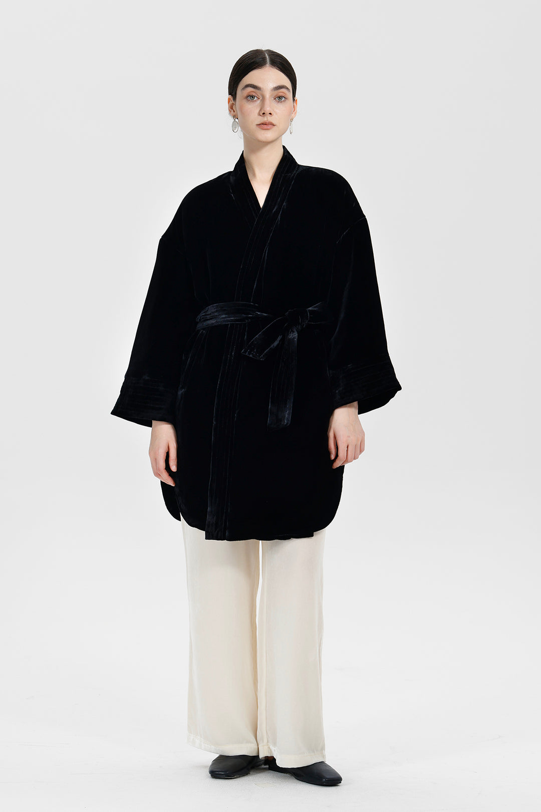 Amara Relaxed Velvet Kimono Wrap Coat
