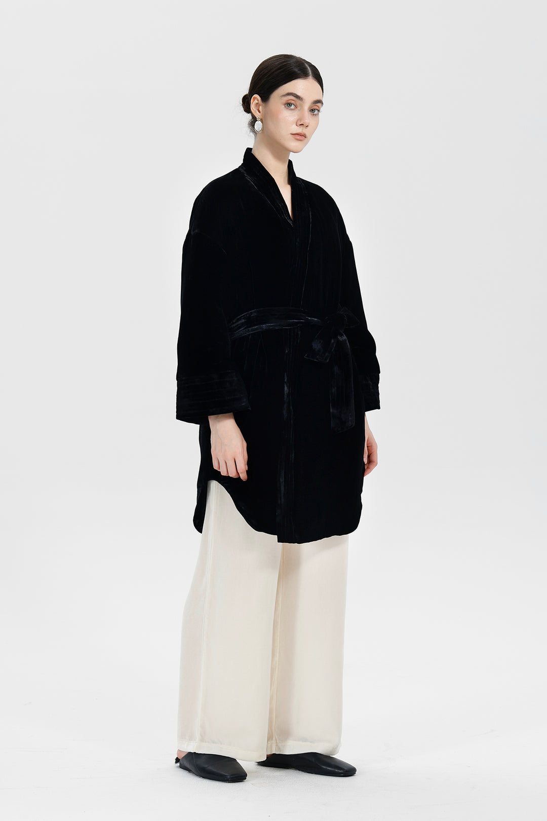 Amara Relaxed Velvet Kimono Wrap Coat