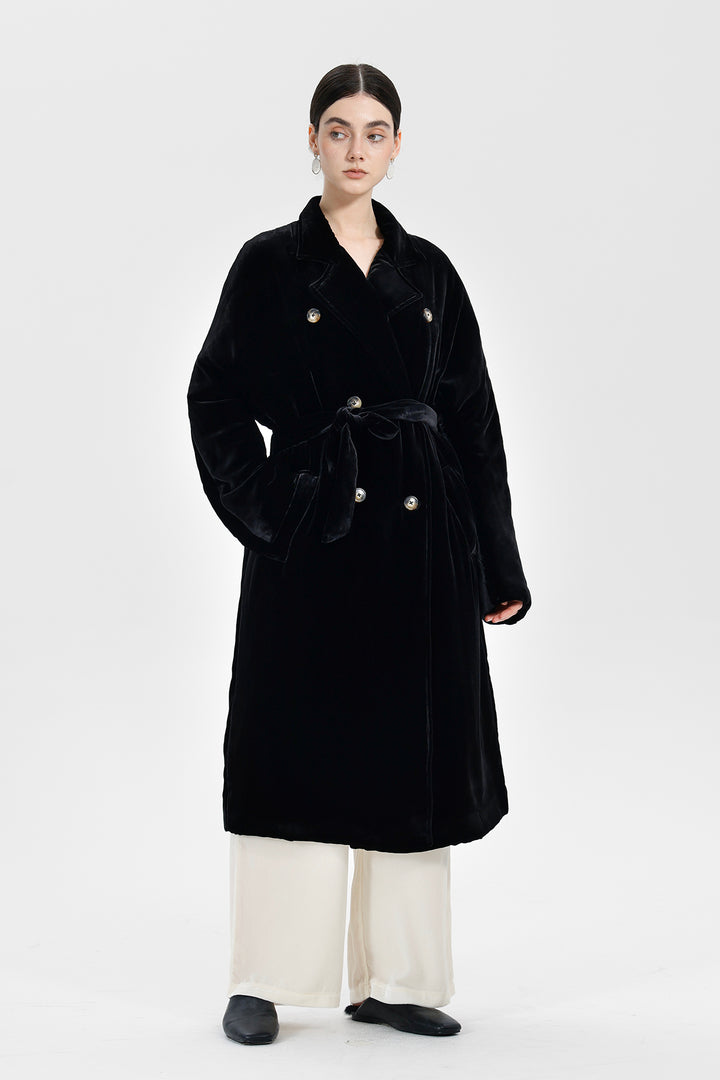Evelyn Double-Breasted Velvet Coat