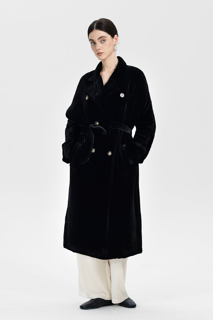 Evelyn Double-Breasted Velvet Coat