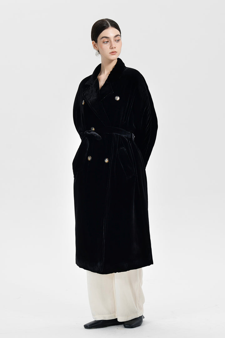 Evelyn Double-Breasted Velvet Coat