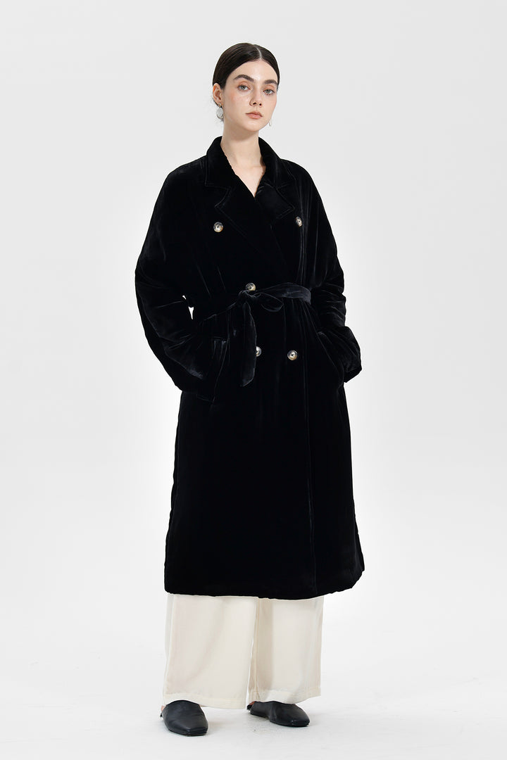 Evelyn Double-Breasted Velvet Coat