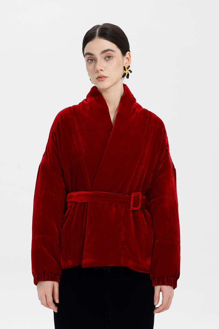 Crimson Flame Elise Belted Velvet Jacket