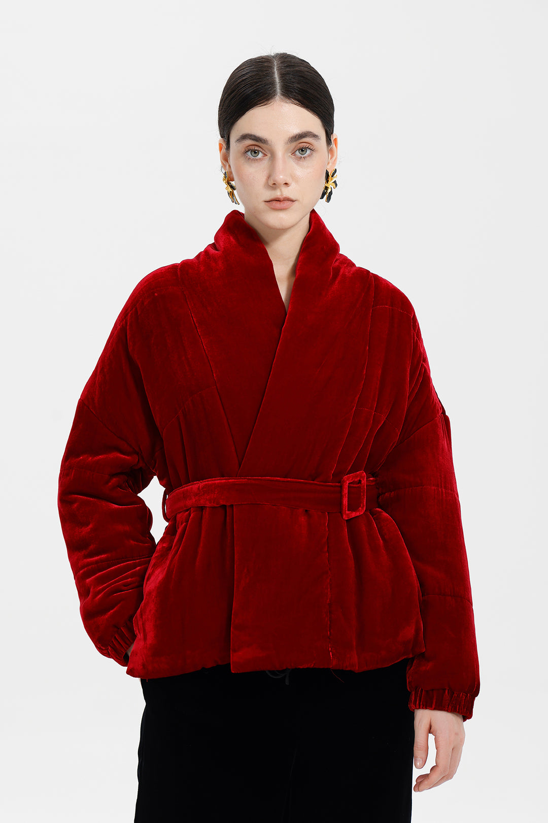 Crimson Flame Elise Belted Velvet Jacket