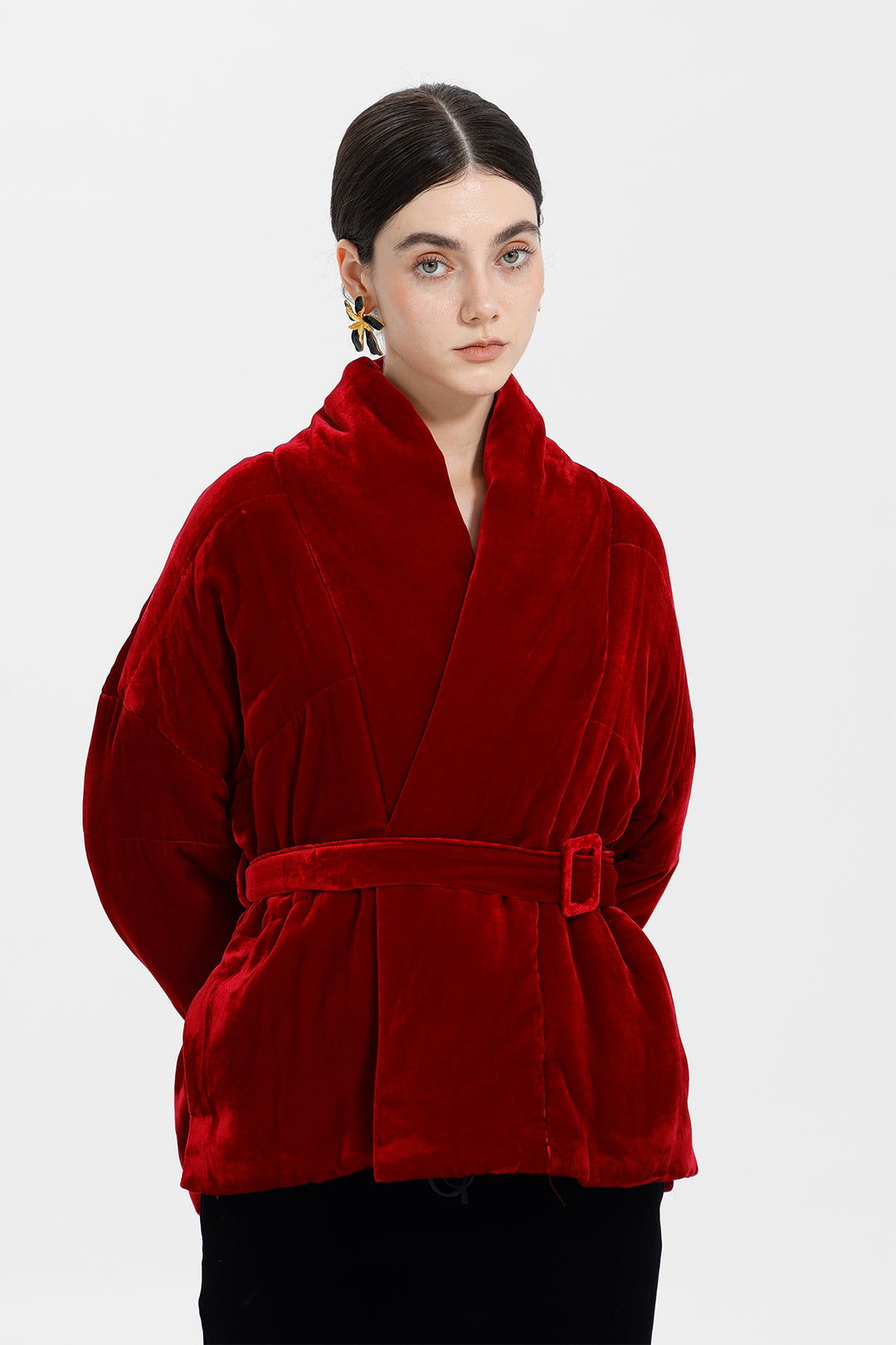 Crimson Flame Elise Belted Velvet Jacket