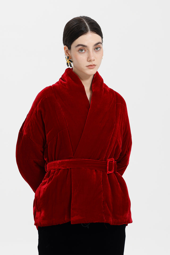 Crimson Flame Elise Belted Velvet Jacket