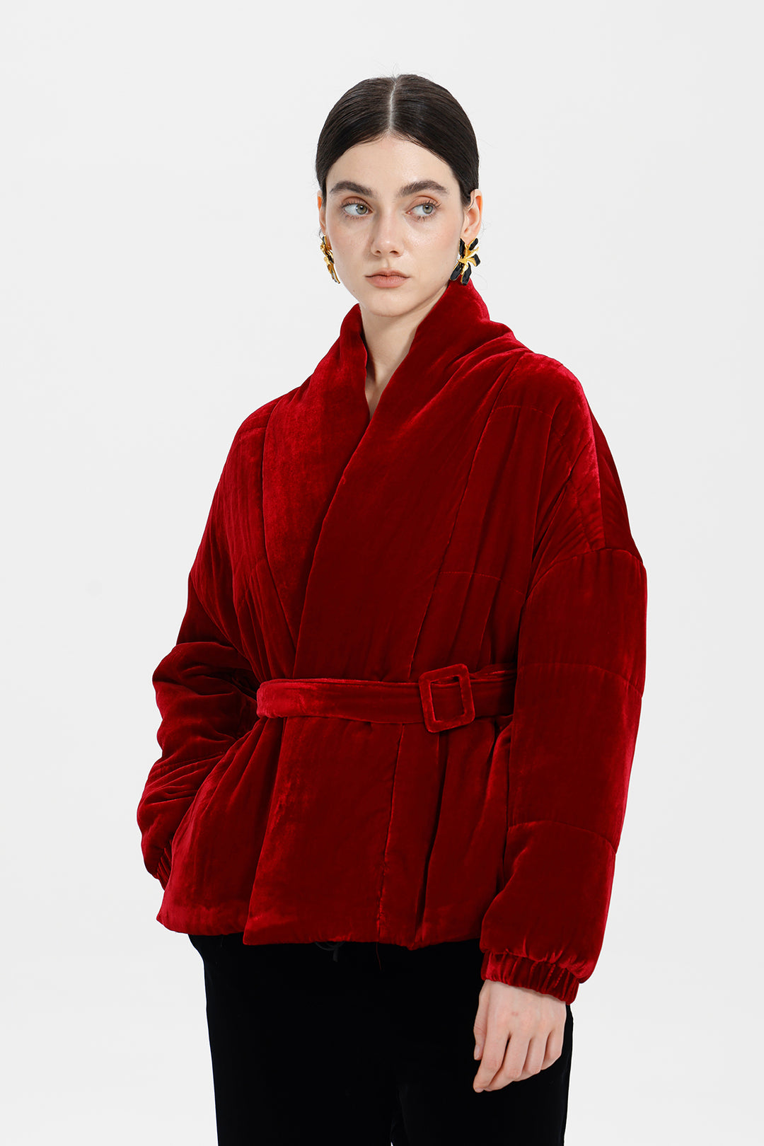 Crimson Flame Elise Belted Velvet Jacket