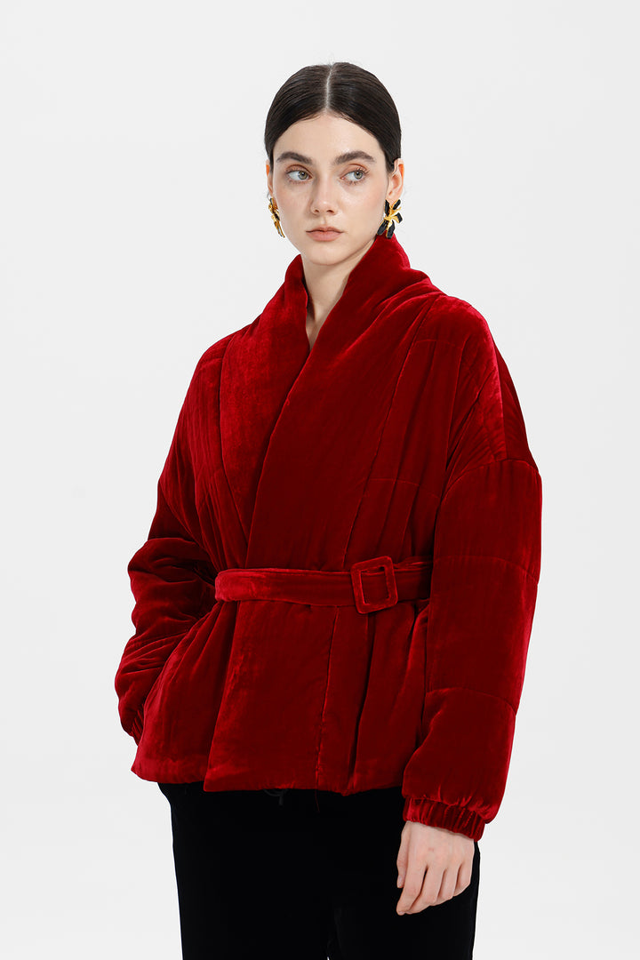 Crimson Flame Elise Belted Velvet Jacket
