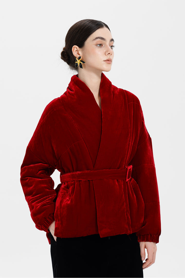 Crimson Flame Elise Belted Velvet Jacket