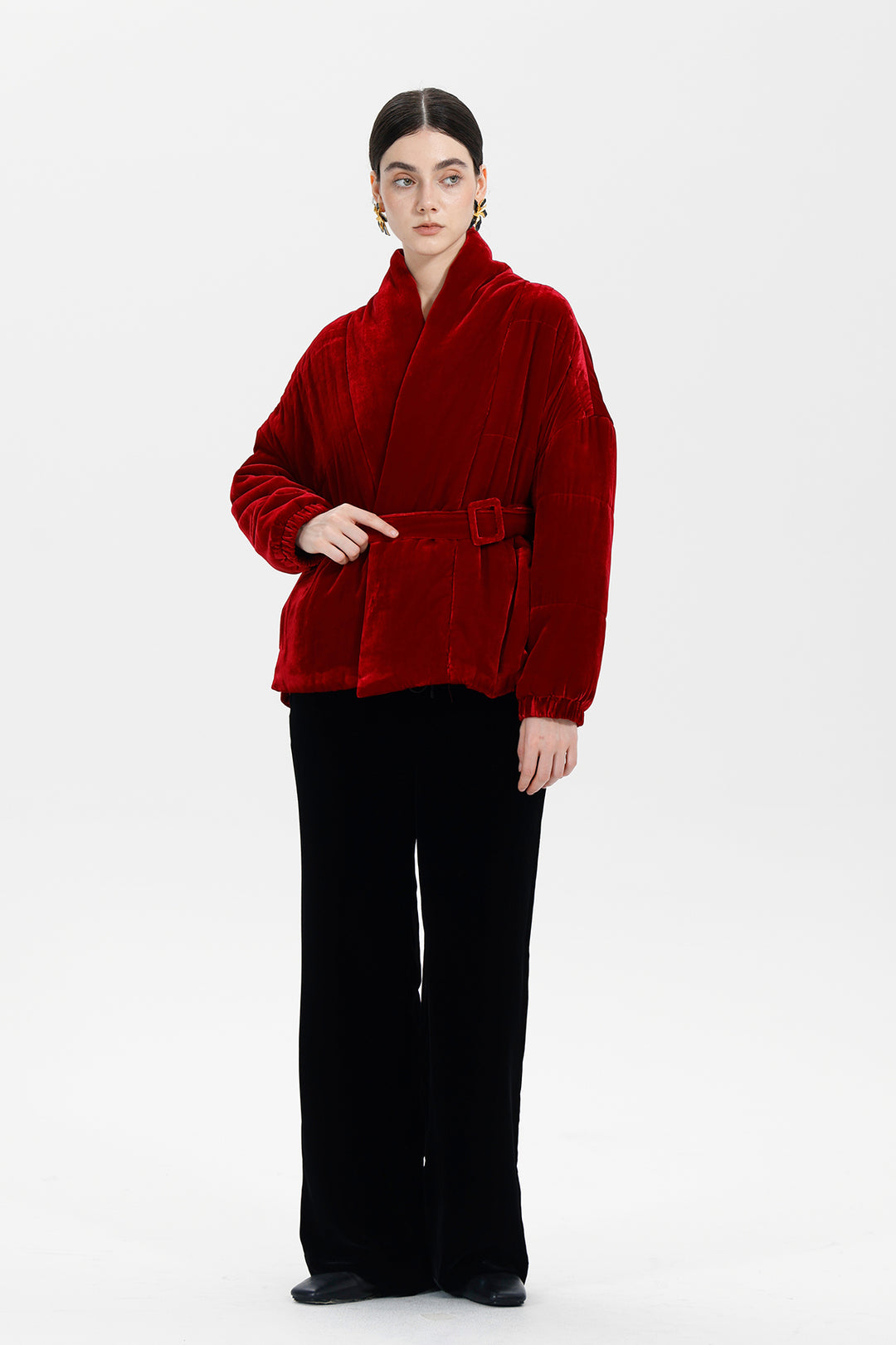 Crimson Flame Elise Belted Velvet Jacket