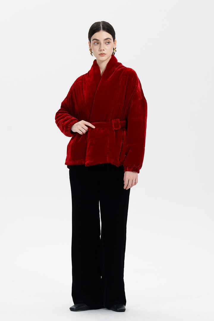 Crimson Flame Elise Belted Velvet Jacket