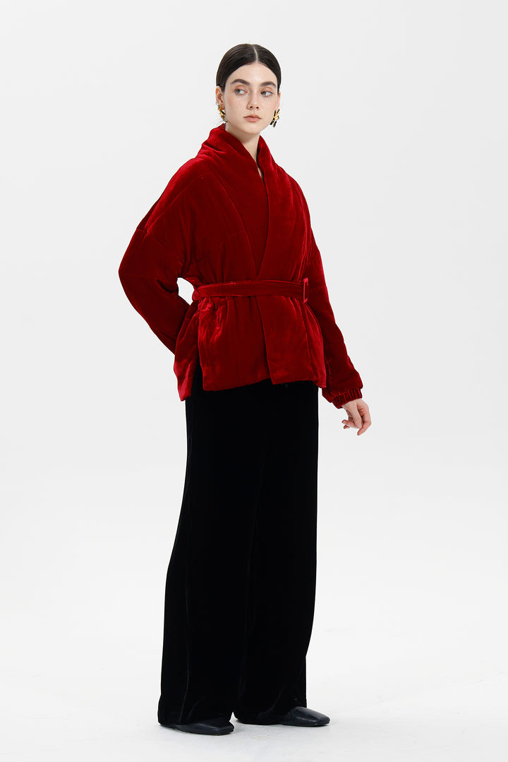 Crimson Flame Elise Belted Velvet Jacket