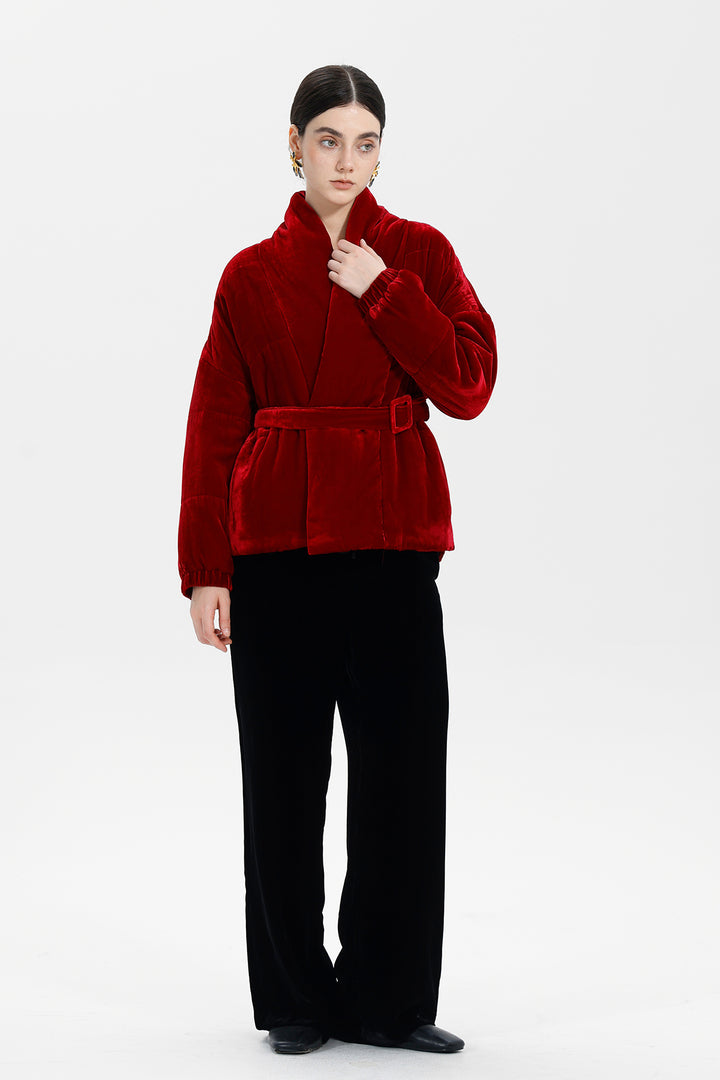 Crimson Flame Elise Belted Velvet Jacket