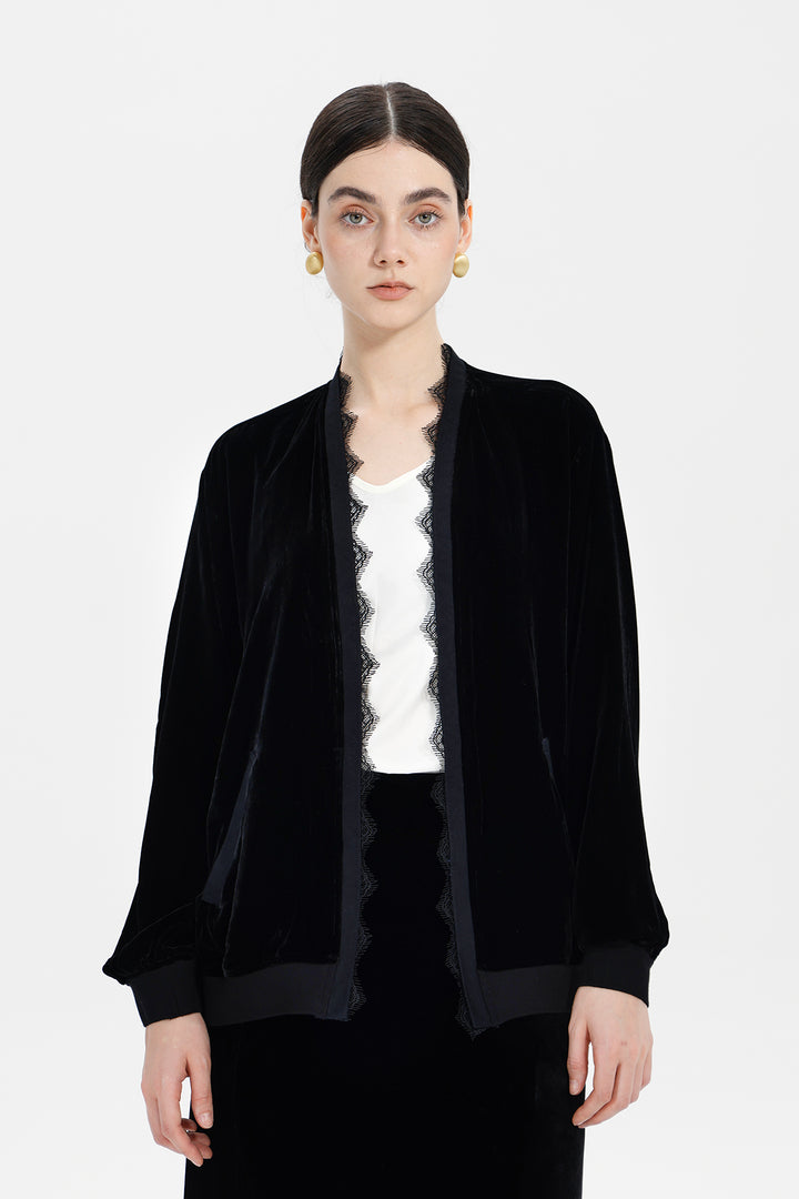 Elina Lace-Trim Velvet Jacket