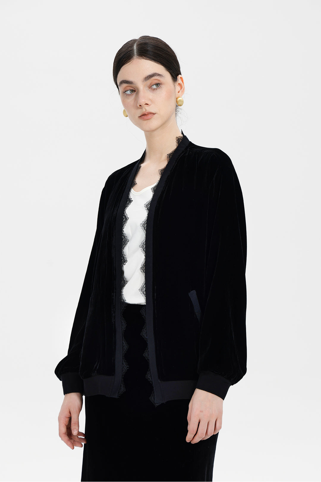 Elina Lace-Trim Velvet Jacket