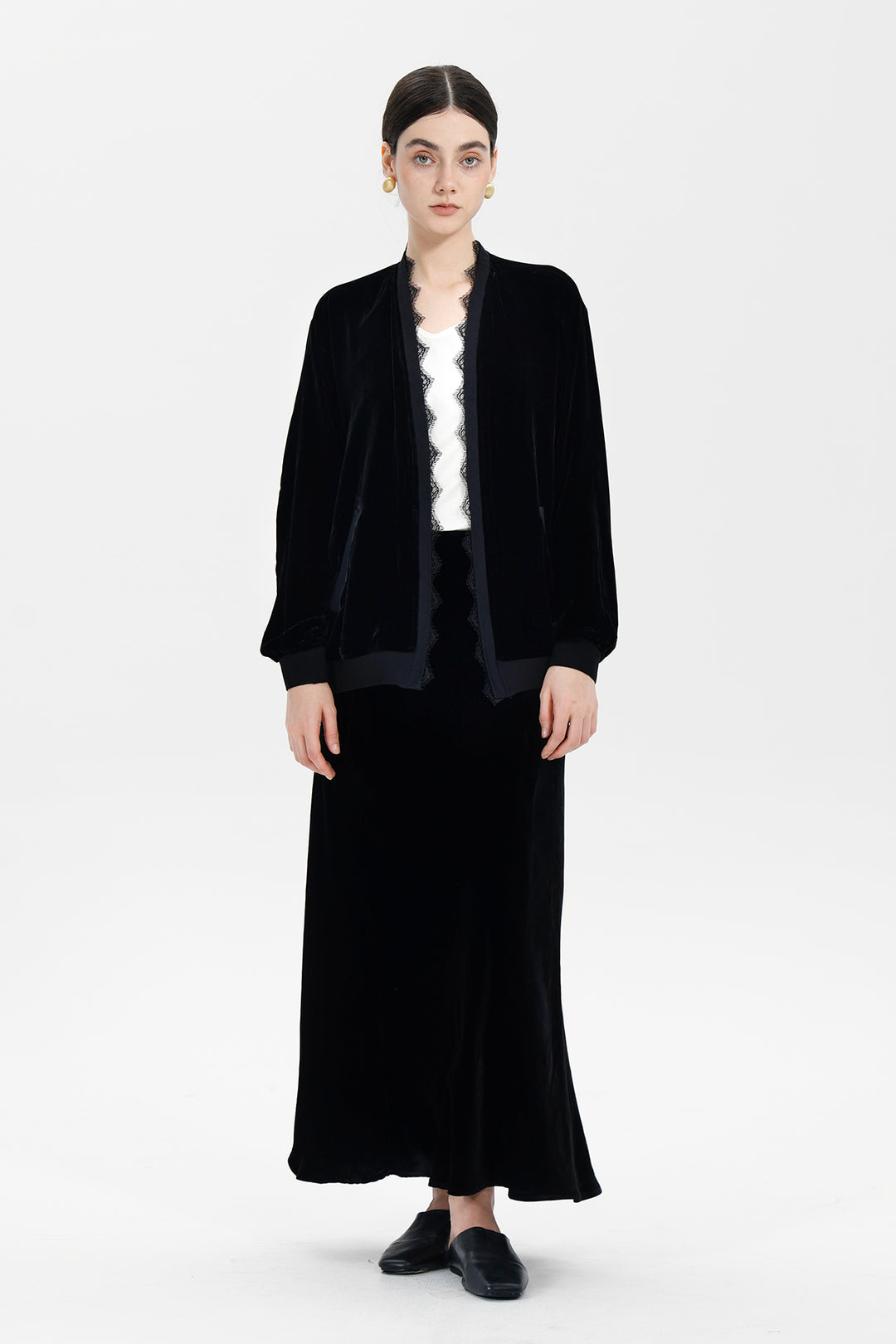 Elina Lace-Trim Velvet Jacket