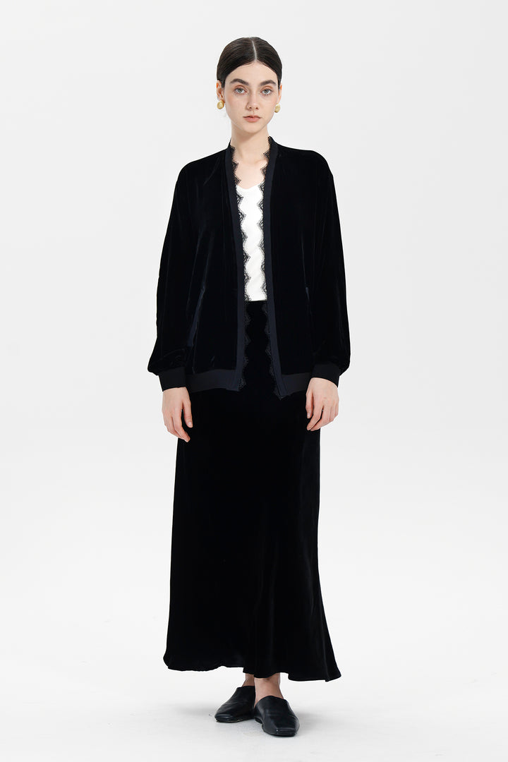 Elina Lace-Trim Velvet Jacket