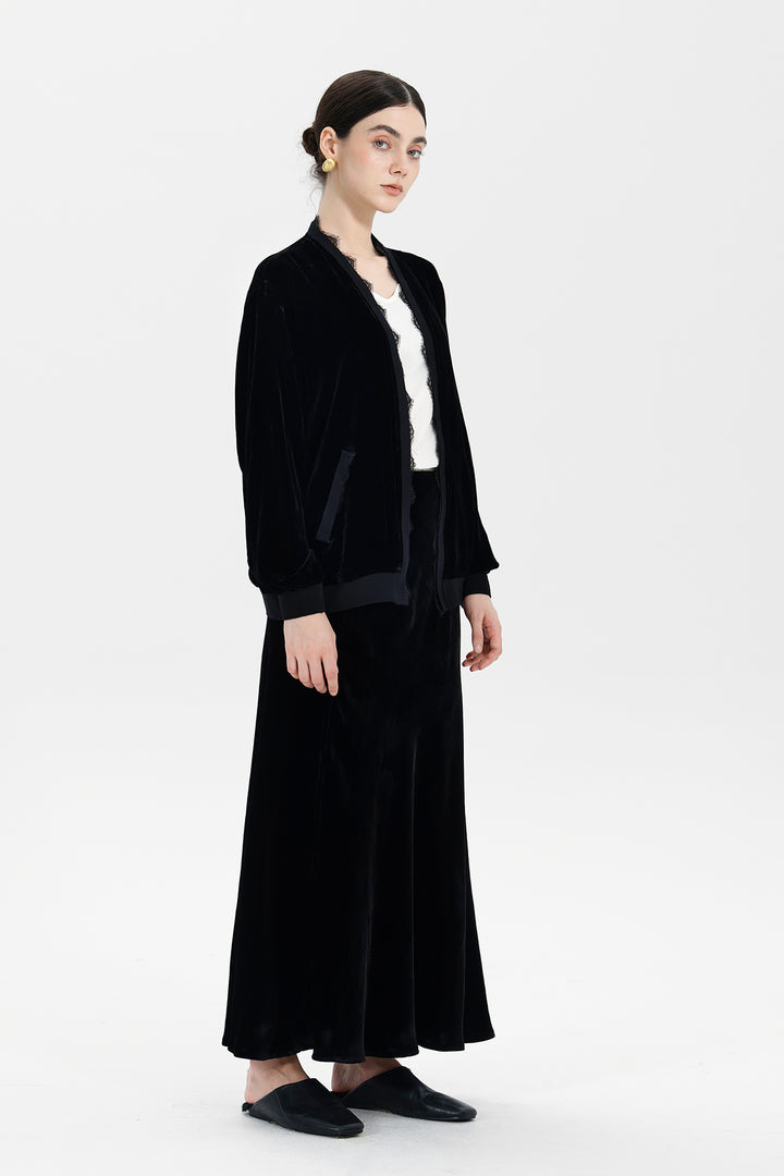 Elina Lace-Trim Velvet Jacket