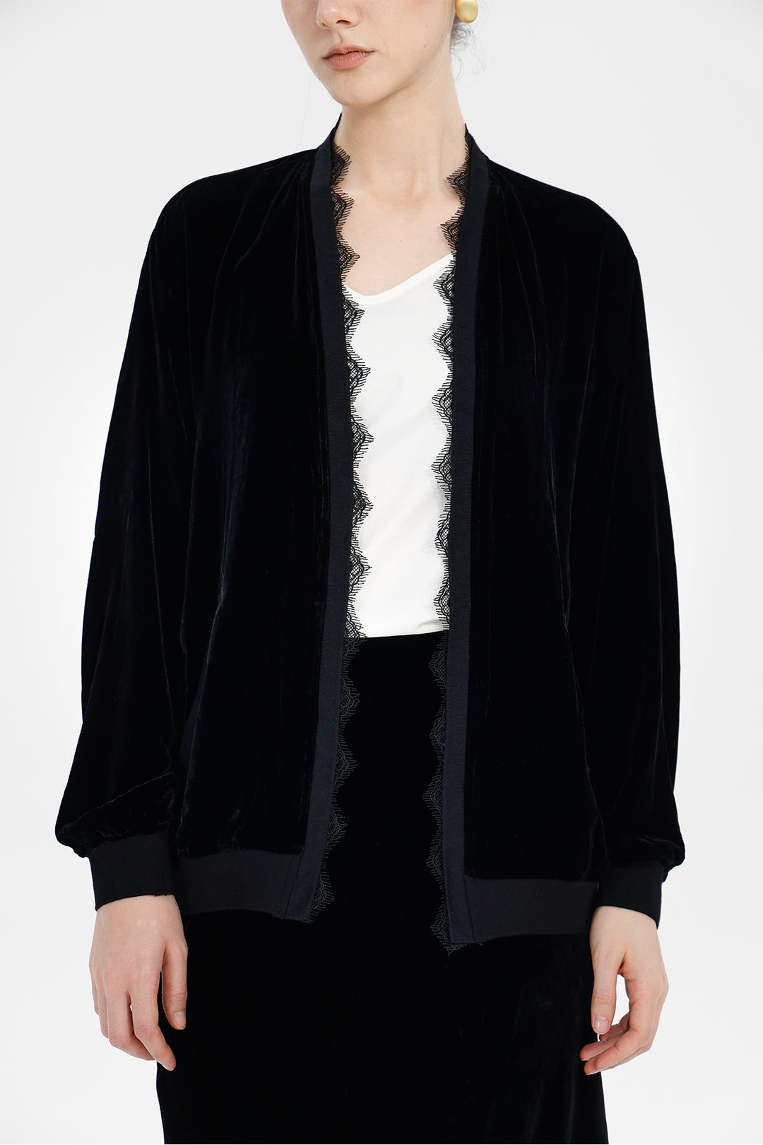 Elina Lace-Trim Velvet Jacket