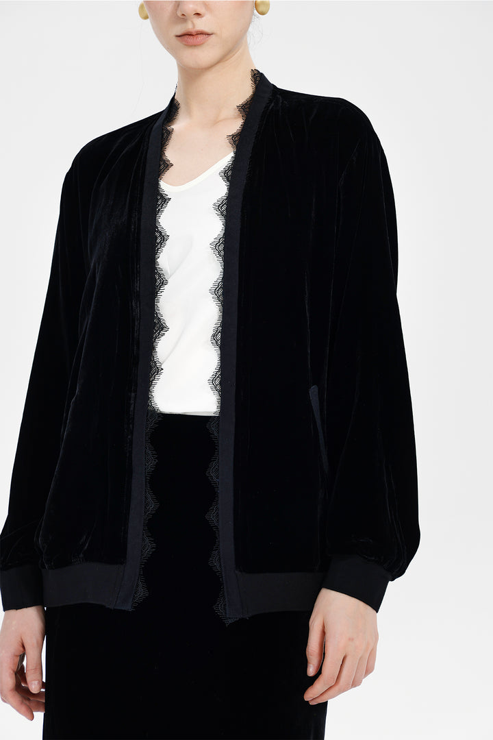 Elina Lace-Trim Velvet Jacket