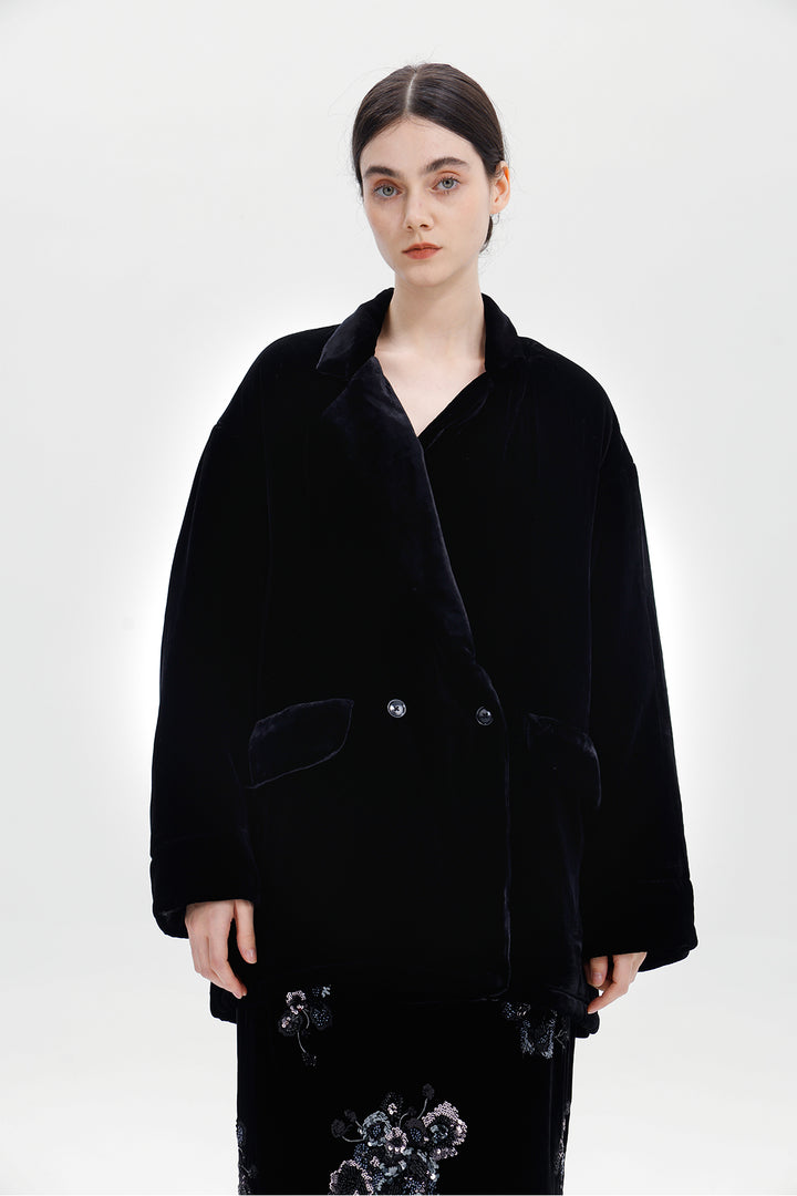 Nyx Fleece Lined Velvet Coat