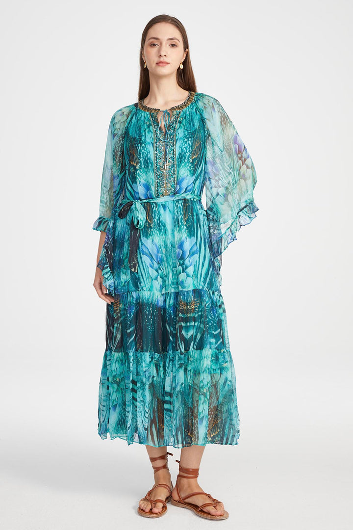 Jamie Silk Dress in Peri Verdant