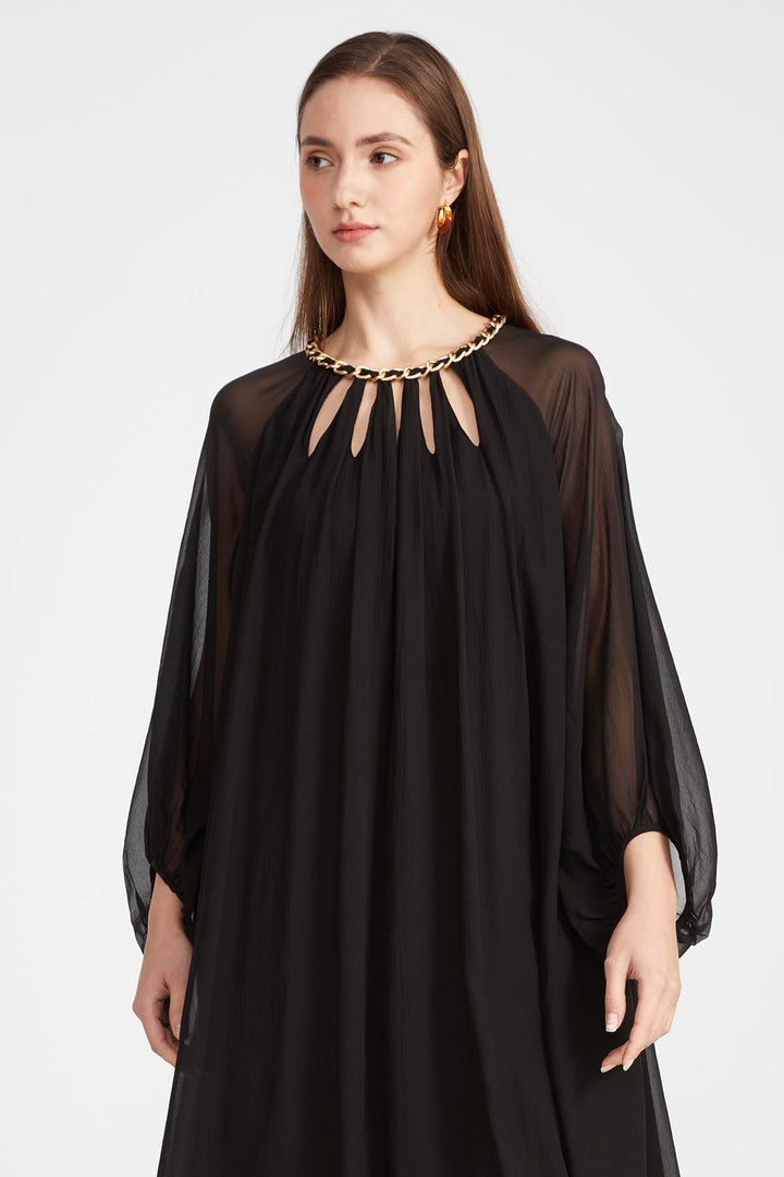 Sierra Hollow Out Silk Dress in Black