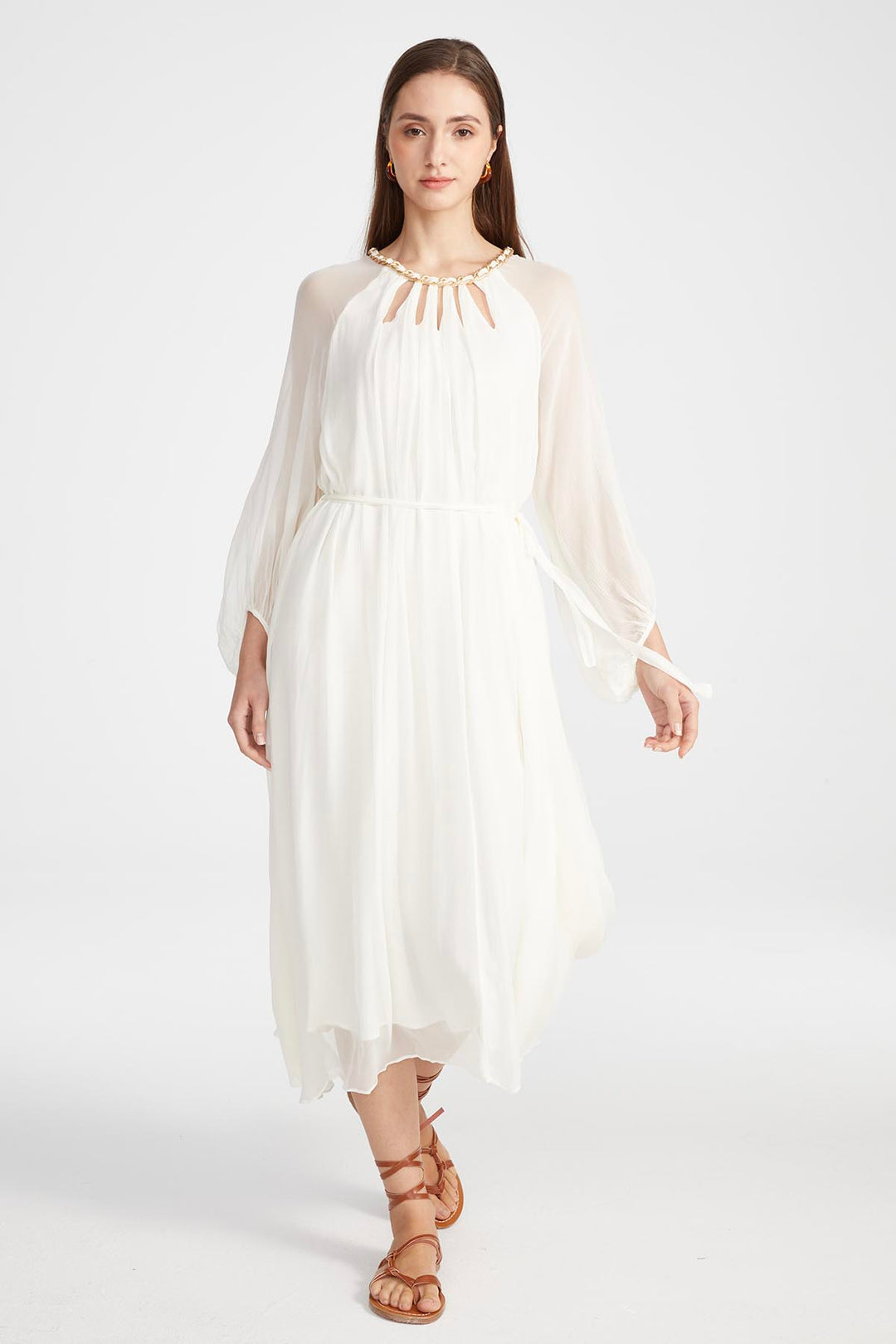 Sierra Hollow Out Silk Dress in White