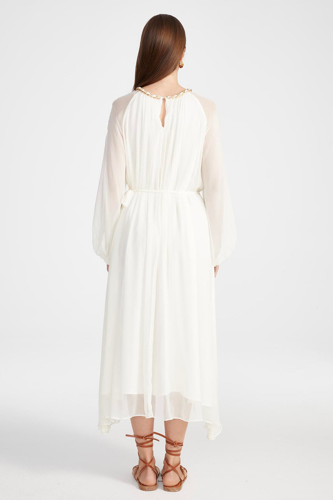 Sierra Hollow Out Silk Dress in White