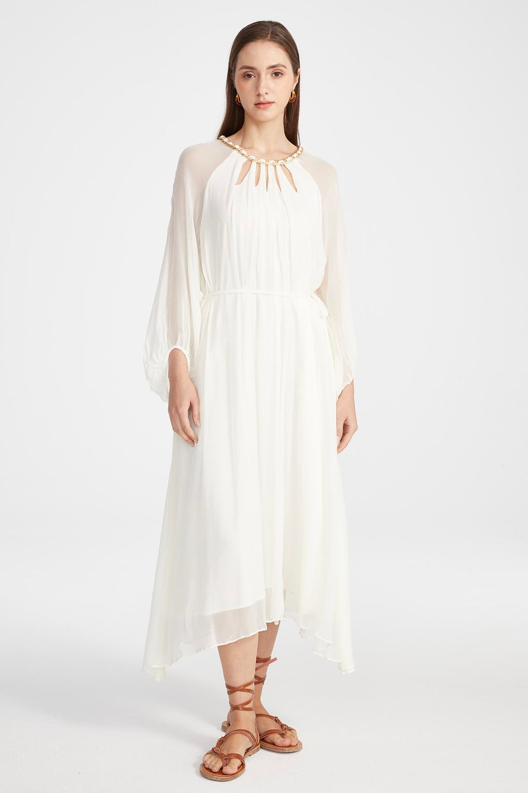 Sierra Hollow Out Silk Dress in White