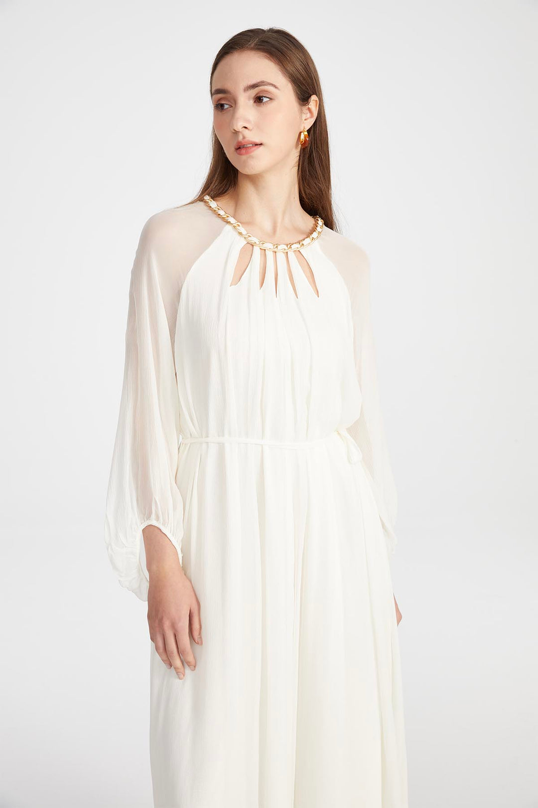 Sierra Hollow Out Silk Dress in White